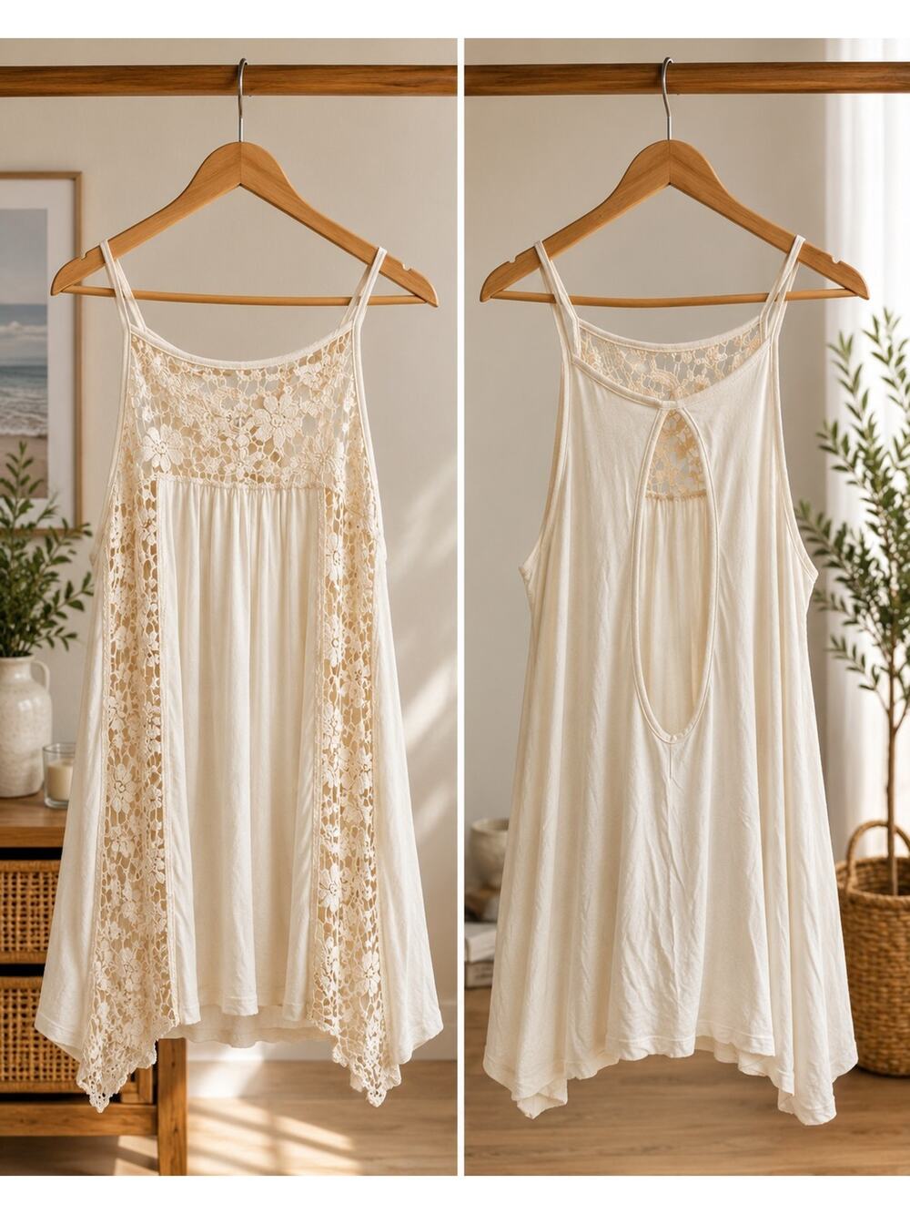 Vintage Havana Cream Crochet Lace Tunic Top Open Keyhole Back Boho Vintage Style - Picture 1 of 3
